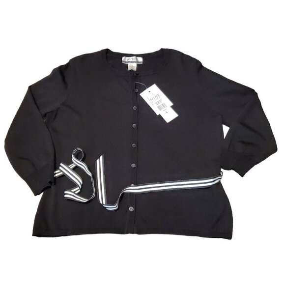 NINE & CO BLACK BELTED CARDIGAN SZ LARGE - Picture 5 of 13